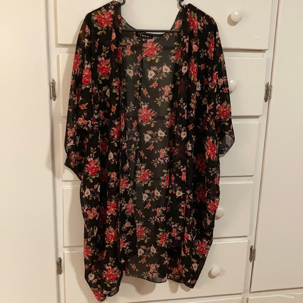 Black and red floral kimono